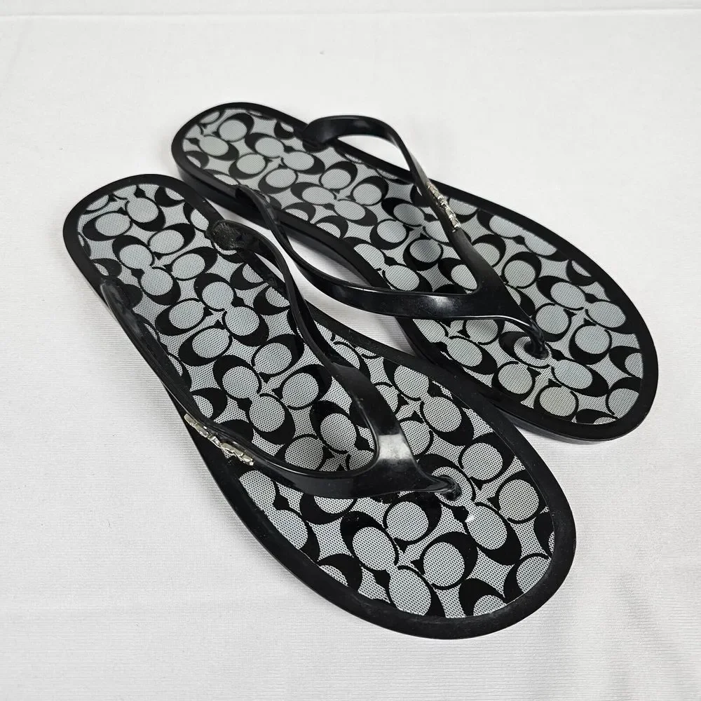 Coach Lyra Women's 7B Black Jelly Embellished Signature Logo Flip Flops Sandals - Picture 9 of 10